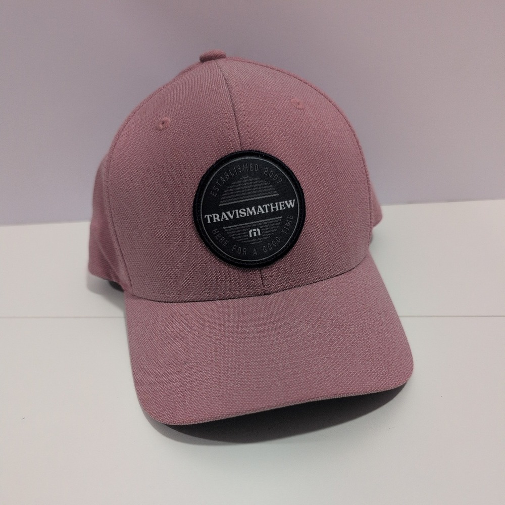 TravisMathew Mens Flexfit Baseball Cap Pink Golf Hat Logo Patch L-XL‎